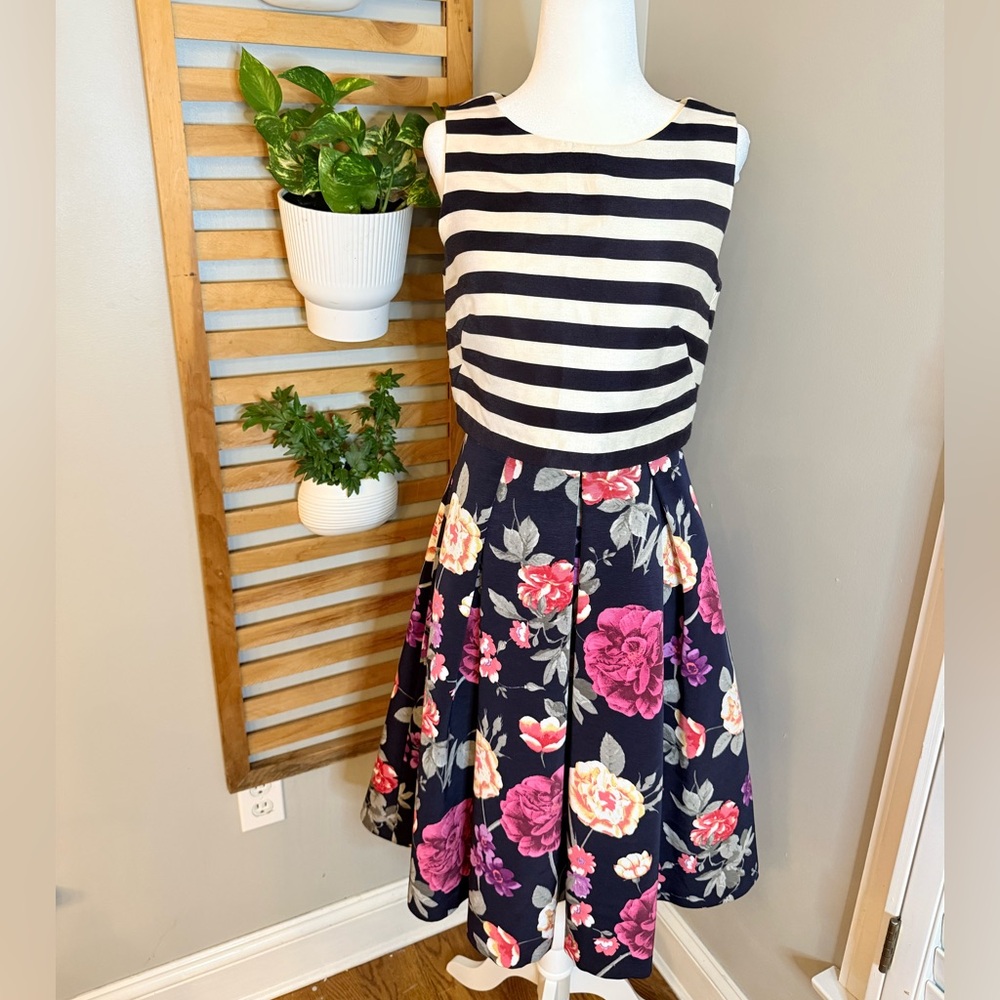Anthropologie Moullinette Soeurs Striped and Floral Sleeveless Dress